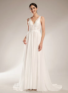 Court Train Wedding Wedding Dresses Miya Sequins With A-Line Dress Beading V-neck