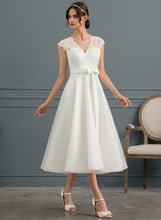 Load image into Gallery viewer, Satin Wedding Dresses Dress V-neck With Madisyn Tea-Length Wedding A-Line Bow(s)