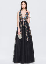 Load image into Gallery viewer, Tulle With A-Line Beading V-neck Floor-Length Sequined Prom Dresses Jaida