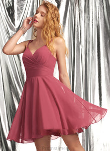 V-neck Short/Mini Chiffon Prom Dresses A-Line With Abigail Ruffle