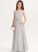 Load image into Gallery viewer, Ashlynn Pockets With Chiffon V-neck Junior Bridesmaid Dresses Floor-Length A-Line