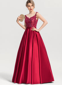 With Lace Ball-Gown/Princess Floor-Length Scoop Prom Dresses Illusion Sequins Satin Jaylyn