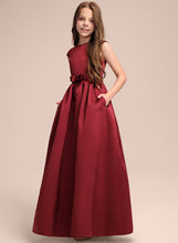 Load image into Gallery viewer, Scoop Neck Pockets Floor-Length A-Line Satin Bow(s) Patricia Junior Bridesmaid Dresses With