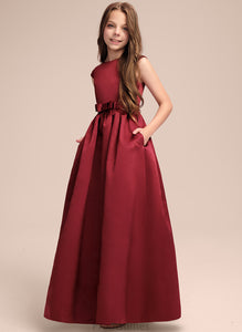 Scoop Neck Pockets Floor-Length A-Line Satin Bow(s) Patricia Junior Bridesmaid Dresses With