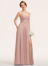 Load image into Gallery viewer, Floor-Length Maureen A-Line V-neck With Pleated Chiffon Prom Dresses