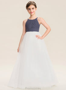 With Tulle Ruffle Neck Scoop A-Line Hana Floor-Length Junior Bridesmaid Dresses Chiffon