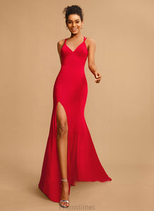 Jamya Sweep Train Prom Dresses V-neck Jersey Sheath/Column