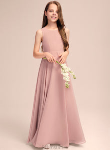 Chiffon A-Line Floor-Length Junior Bridesmaid Dresses Jasmin Scoop With Bow(s) Neck