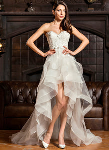 Asymmetrical Tulle Dress Beading Wedding With Alissa A-Line Wedding Dresses Charmeuse Sweetheart Lace Bow(s)