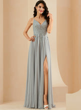 Load image into Gallery viewer, Marely Prom Dresses Lace Split With V-neck Sequins Front Chiffon A-Line Floor-Length