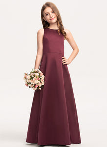 Junior Bridesmaid Dresses Neck Satin Floor-Length Scoop Cassidy A-Line