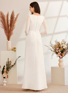 Floor-Length A-Line Dress Wedding Dresses With Mckenna V-neck Wedding Bow(s) Lace