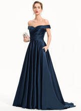 Load image into Gallery viewer, Prom Dresses Ball-Gown/Princess Off-the-Shoulder Ruby With Pleated Satin Sweep Train