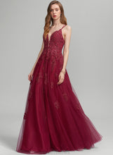 Load image into Gallery viewer, A-Line Beading Tulle With Floor-Length Brynlee Prom Dresses V-neck Sequins