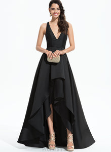 Mariyah Satin V-neck Prom Dresses Asymmetrical A-Line