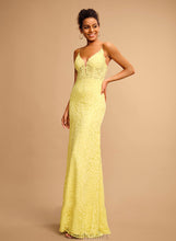 Load image into Gallery viewer, With V-neck Floor-Length Karissa Prom Dresses Sheath/Column Beading Lace