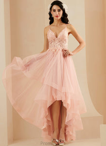 Pru Ball-Gown/Princess Lace V-neck With Tulle Asymmetrical Prom Dresses