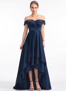 Gracelyn Satin Asymmetrical Ball-Gown/Princess Prom Dresses Off-the-Shoulder