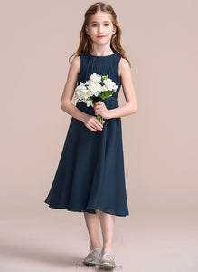 A-Line Tea-Length Scoop Ruffle Neck Chiffon With Michelle Junior Bridesmaid Dresses