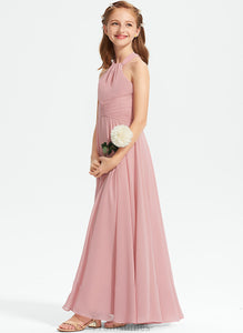 Neckline With Ruffle Scarlet Floor-Length Junior Bridesmaid Dresses Square Chiffon A-Line