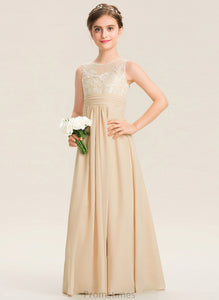 Chiffon Floor-Length A-Line Lace Scoop Taniyah Neck Junior Bridesmaid Dresses