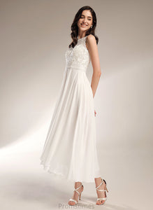 A-Line Wedding Dress Perla Neck Wedding Dresses Scoop Asymmetrical