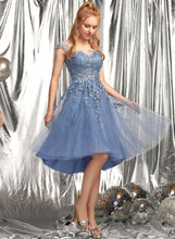 Load image into Gallery viewer, Tulle Neck Asymmetrical A-Line Prom Dresses Scoop With Kendall Sequins