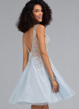 Load image into Gallery viewer, Beading A-Line Short/Mini Janiyah With Tulle Prom Dresses V-neck