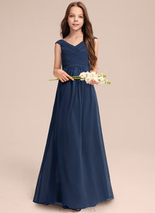 Junior Bridesmaid Dresses A-Line Off-the-Shoulder Chiffon Floor-Length Ruffles Mara With