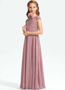 Neck Floor-Length Lace Chiffon Lena Junior Bridesmaid Dresses A-Line Scoop