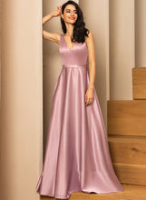 Load image into Gallery viewer, Ball-Gown/Princess Satin Chanel With Floor-Length V-neck Pockets Prom Dresses