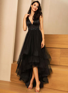 Prom Dresses Ball-Gown/Princess V-neck With Beading Asymmetrical Phyllis Tulle