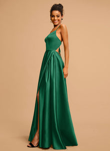 Maleah Floor-Length Prom Dresses V-neck A-Line Satin