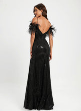 Load image into Gallery viewer, Scoop Sheath/Column Floor-Length Sequins Sequined Aubrie With Prom Dresses Feather Neck