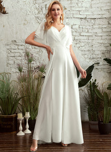 Split A-Line Floor-Length Lace With Wedding Dresses Front Dress Arely Wedding V-neck