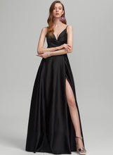 Load image into Gallery viewer, A-Line Satin Prom Dresses With Floor-Length V-neck Split Ruffle Sheila Front