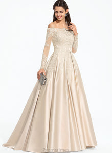 Sweep Olympia Prom Dresses Satin Ball-Gown/Princess With Train Off-the-Shoulder Sequins