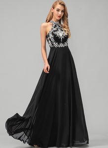 A-Line Henrietta Floor-Length With Lace Chiffon Prom Dresses Scoop Neck