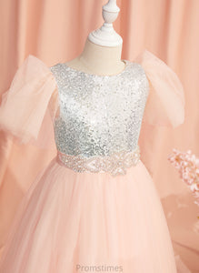 Girl Flower Neck Scoop Flower Girl Dresses With - Dress Celia Beading/Sequins/Bow(s) Sleeves Ball-Gown/Princess Short Floor-length Tulle/Sequined