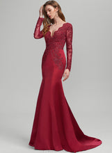 Load image into Gallery viewer, Trumpet/Mermaid Sweep Satin Sequins Reyna With Prom Dresses V-neck Train