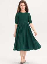 Load image into Gallery viewer, Lace Pleated With Chiffon Malia A-Line Junior Bridesmaid Dresses Scoop Neck Tea-Length