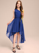 Load image into Gallery viewer, A-Line One-Shoulder Asymmetrical Bow(s) Chiffon Cindy With Ruffles Junior Bridesmaid Dresses