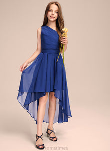 A-Line One-Shoulder Asymmetrical Bow(s) Chiffon Cindy With Ruffles Junior Bridesmaid Dresses