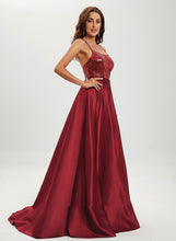 Load image into Gallery viewer, Neck Sequins Raegan Train With Ball-Gown/Princess Scoop Sweep Prom Dresses Satin