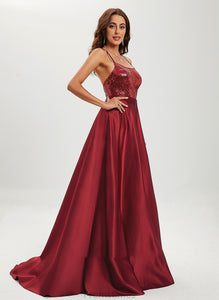 Neck Sequins Raegan Train With Ball-Gown/Princess Scoop Sweep Prom Dresses Satin