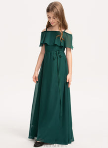 Bow(s) With Off-the-Shoulder Junior Bridesmaid Dresses Andrea Chiffon Floor-Length A-Line