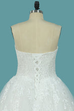 Load image into Gallery viewer, 2024 Sweetheart Organza A Line Wedding Dresses With Applique And Beads Sweep Train