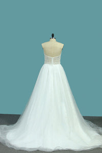 2024 Sweetheart Wedding Dresses A Line Tulle With Beads Sweep Train