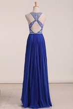 Load image into Gallery viewer, 2024 Sexy Open Back Scoop Prom Dresses A Line Chiffon With Beading