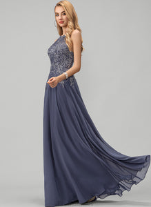 Sequins A-Line With Scoop Chiffon Lace Floor-Length Corinne Neck Prom Dresses